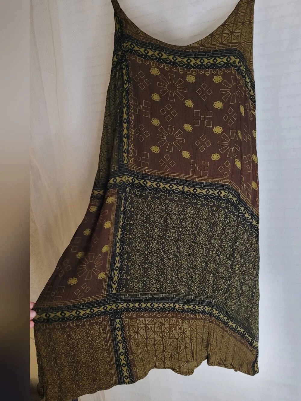 Earthy Boho Mini dress Sheer Small/Medium Brown Green Fairy Fae Hippie Festival - Picture 3 of 4